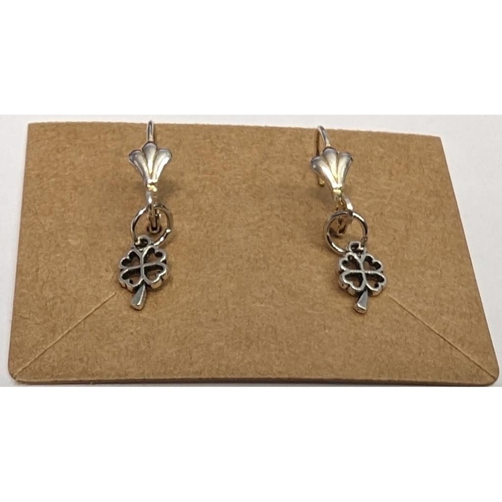 New Lucky Shamrock Earrings Tiny Silver Tone 4 Leaf Clover St Patricks Day Irish